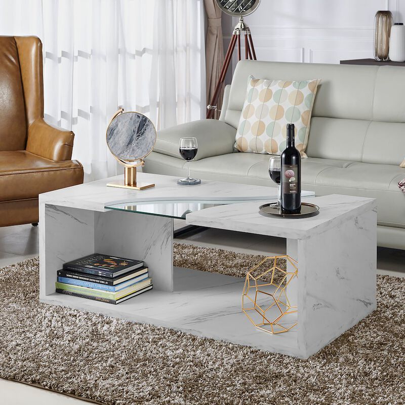 ENITIAL STAR Lenu Contemporary Wood Storage Coffee Table in White
