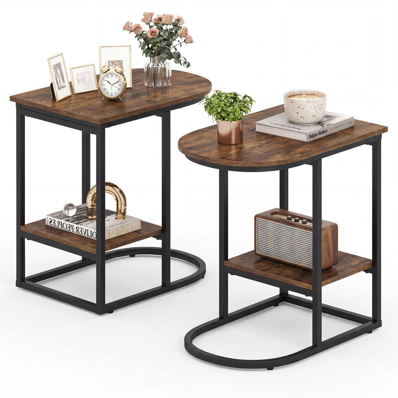 Modern C-Shaped Side Table with Storage Shelf for Sofa Use image number 3