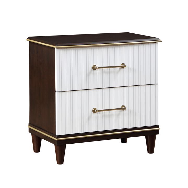Streamdale White & Cherry Nightstand with Gold Trim