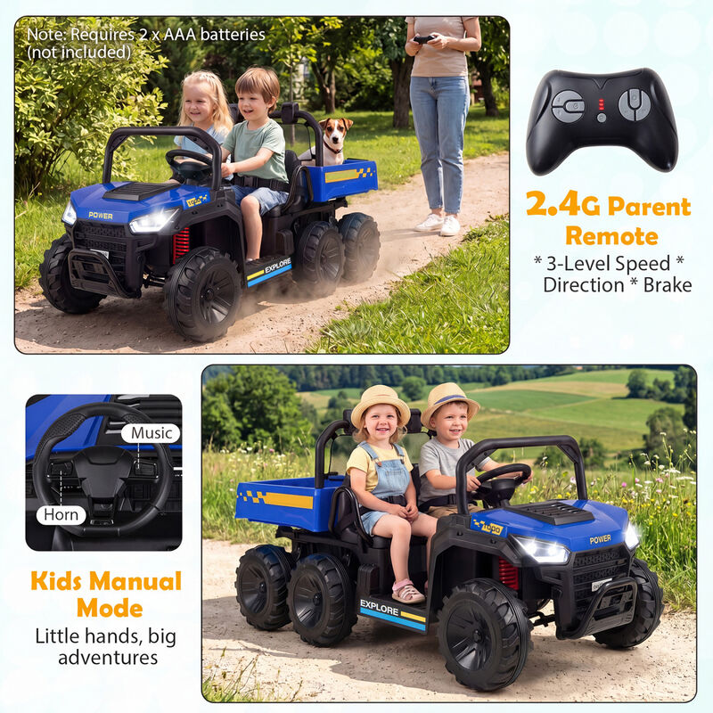 2 Seater 24V Ride On Dump Truck 4WD with Electric Dump Bed and Lights for Kids image number 4