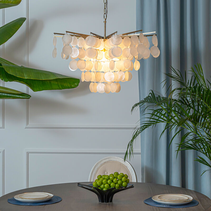 6-Light 29.5" Glam Coastal Capiz Tiered Chandelier With Seashell Accents image number 2