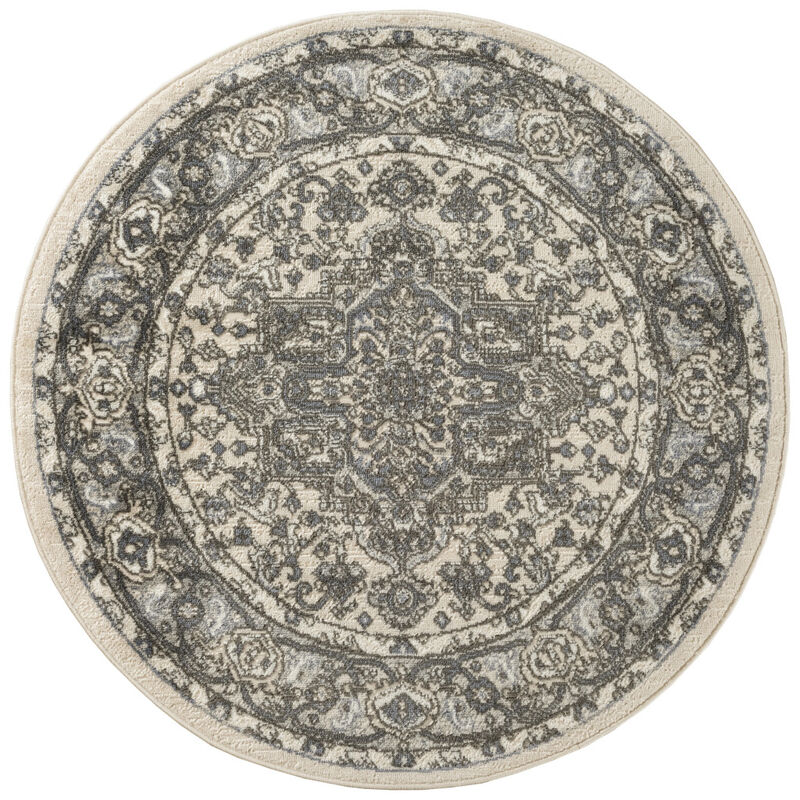 HomeRoots Floral Power Loom Round Rug image number 0