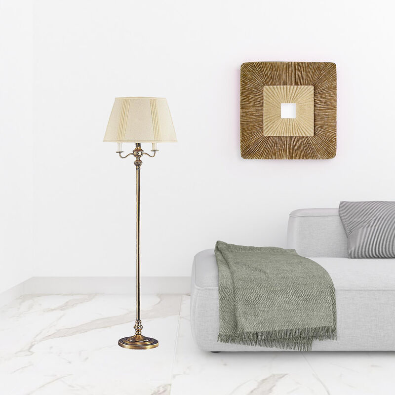 HomeRoots 60" Bronze Four Light Traditional Shaped Floor Lamp With Beige Square Shade image number 1