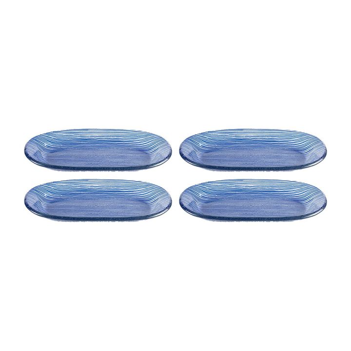 Glass Dinnerware 7.75" x 4.25" x h:0.5" Oval Blue Glass Platter (Set of 4)