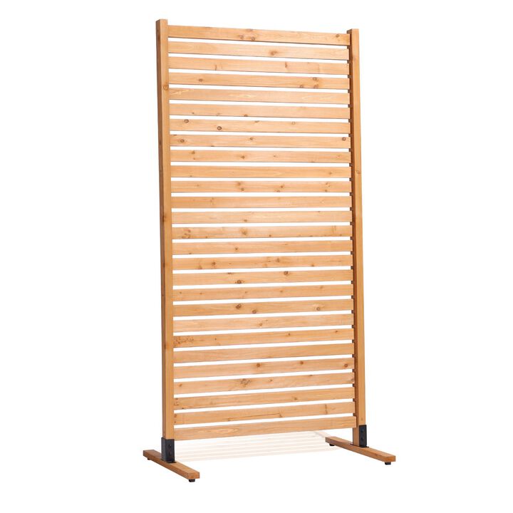 Outdoor Wooden Privacy Panel with Stand, Decorative Freestanding Patio Divider-Natural