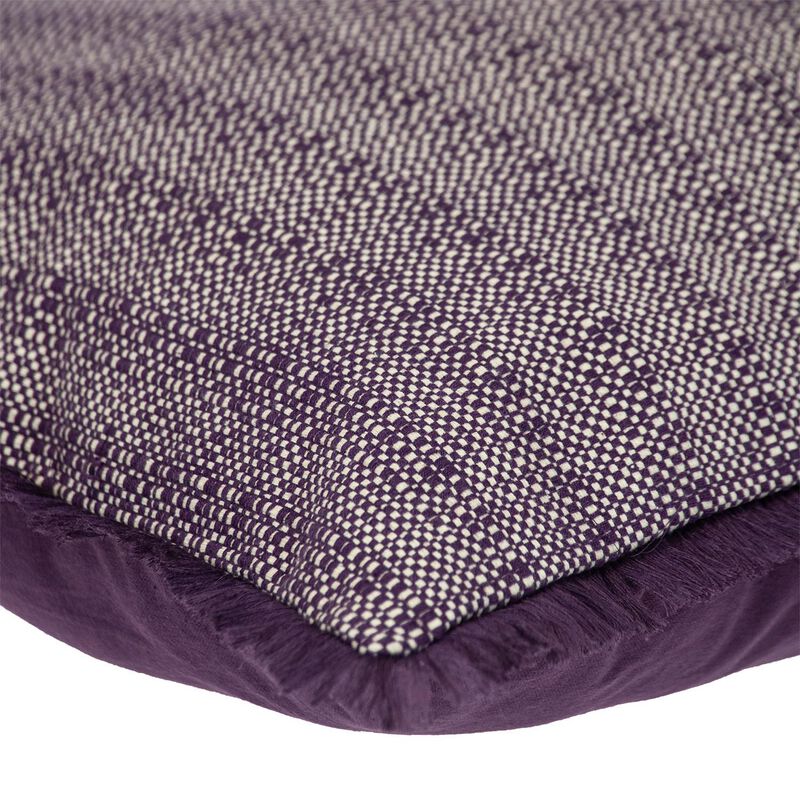 HomeRoots 24" Purple and White Cotton Throw Pillow with Fringe image number 3