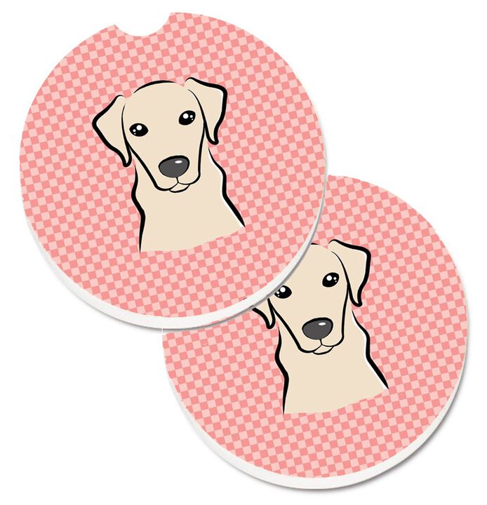 Caroline's Treasures Checkerboard Pink Yellow Labrador Set of 2 Cup Holder Car Coasters BB1222CARC, 2.56, Multicolor