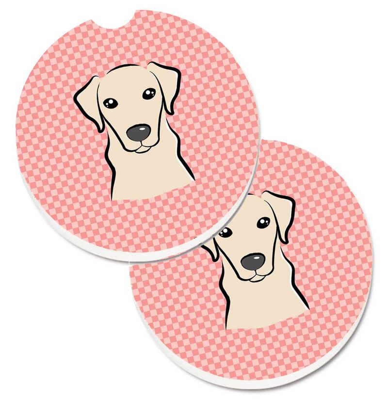 Caroline's Treasures Checkerboard Pink Yellow Labrador Set of 2 Cup Holder Car Coasters BB1222CARC, 2.56, Multicolor