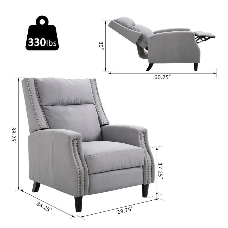 Reclining Sofa Chair Padded Seat Lounger with Extendable Footrest and a Linen Fabric Finish for Living Room, Grey