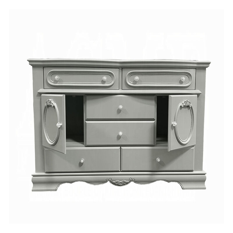 3pc Full Bedroom Set, Gray and Silver, Nightstand and Dresser image number 5