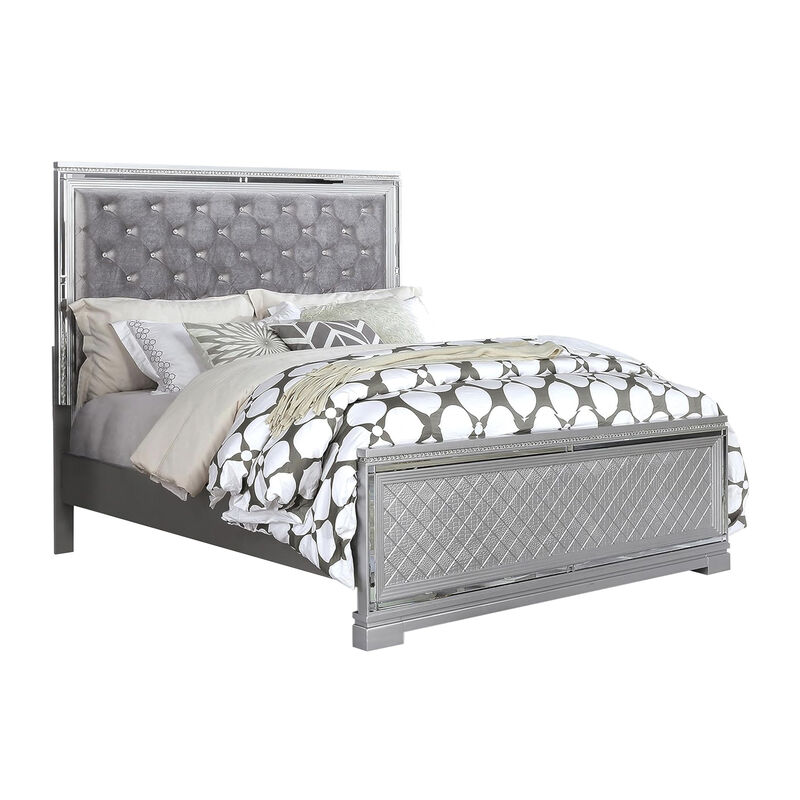 2-Piece Queen Bedroom Set &ndash; Silver Finish Bed & Matching Nightstand image number 3