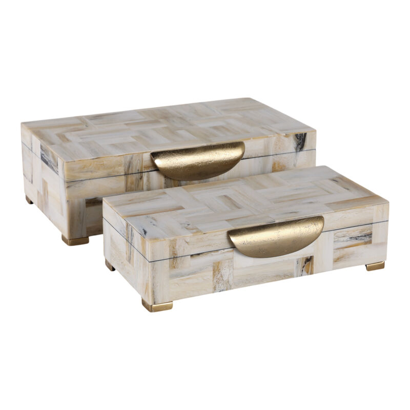 S/2 12/14" Marbled Resin Footed Boxes, Tan Multi image number 0
