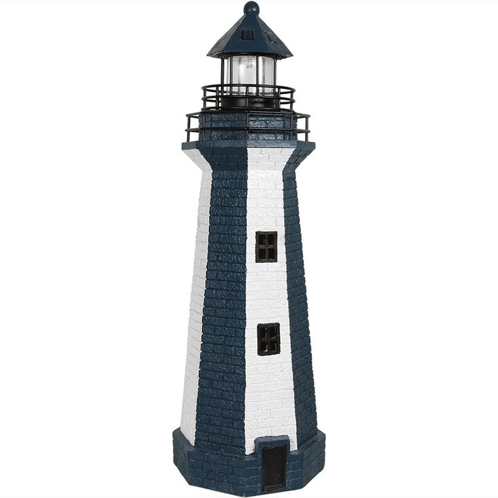 Sunnydaze 36 in Resin and Metal Red Striped Solar LED Lighthouse Statue