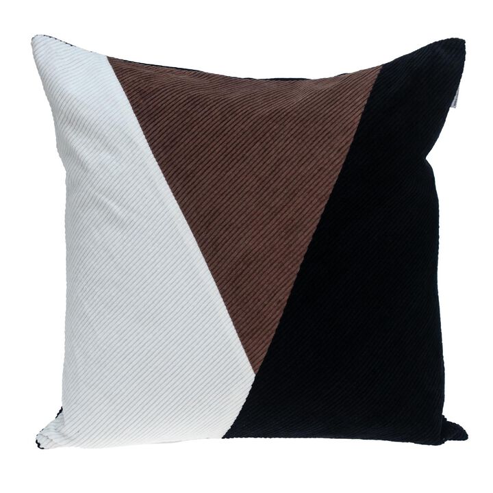 20" Brown and Black Color Block Square Throw Pillow