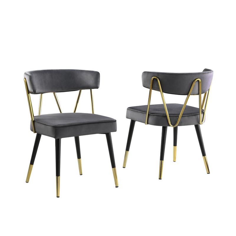 Aireys Gray Velvet Armless Chair with Gold Accents (Set of 2)