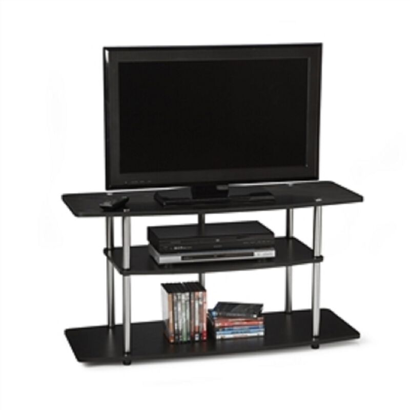 Minimalist 3-Tier TV Stand &ndash; Open Shelving Design in Wood Grain & Stainless Steel