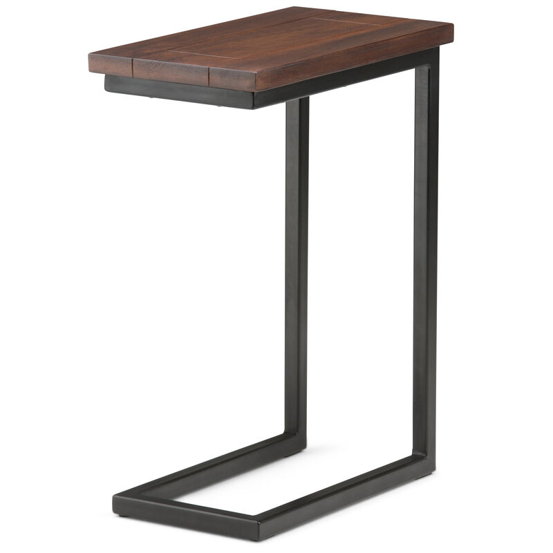 Skyler 18 inch Wide Solid Mango/Metal Industrial C Side Table in Dark Cognac Brown/Black, Assembled
