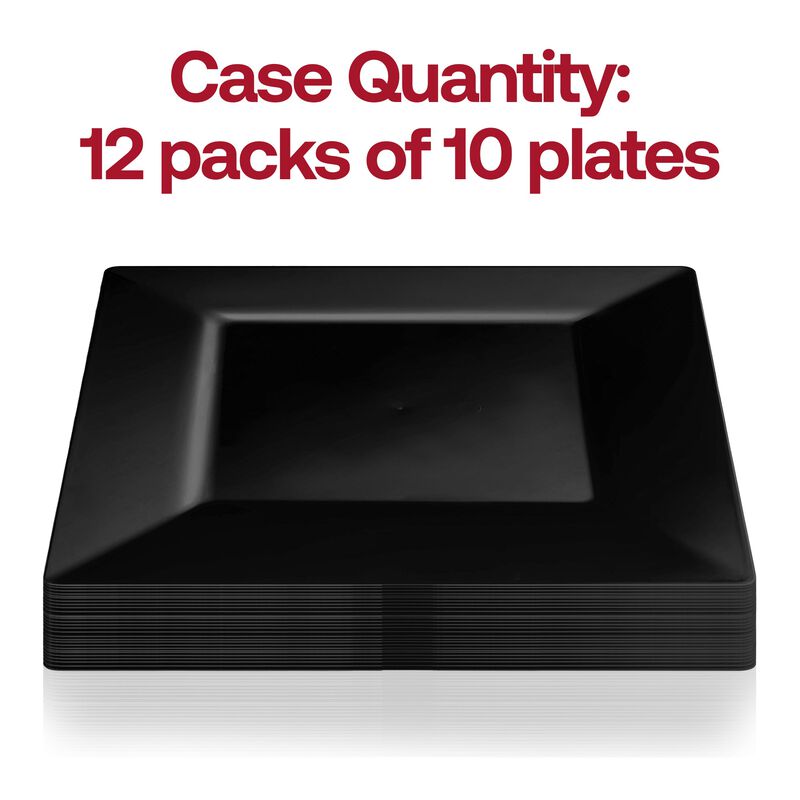 9.5" Black Square Plastic Dinner Plates (120 Plates) image number 3