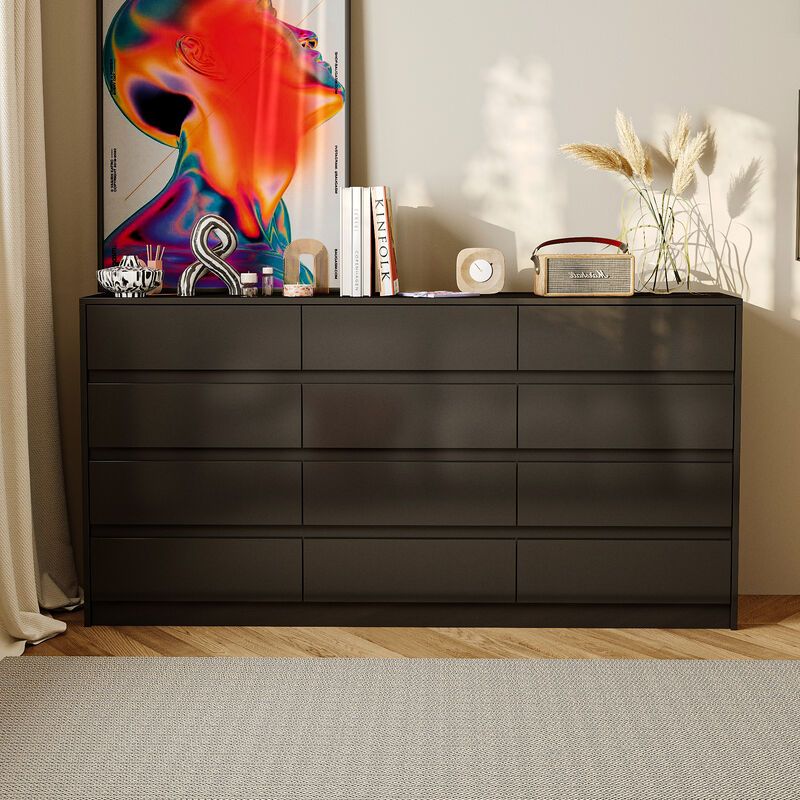 12 Drawer Dresser for Bedroom, 63&ldquo;L Wooden Double Dresser, Modern Chest of Drawers Storage Organizer Dresser for Entryway Hallway