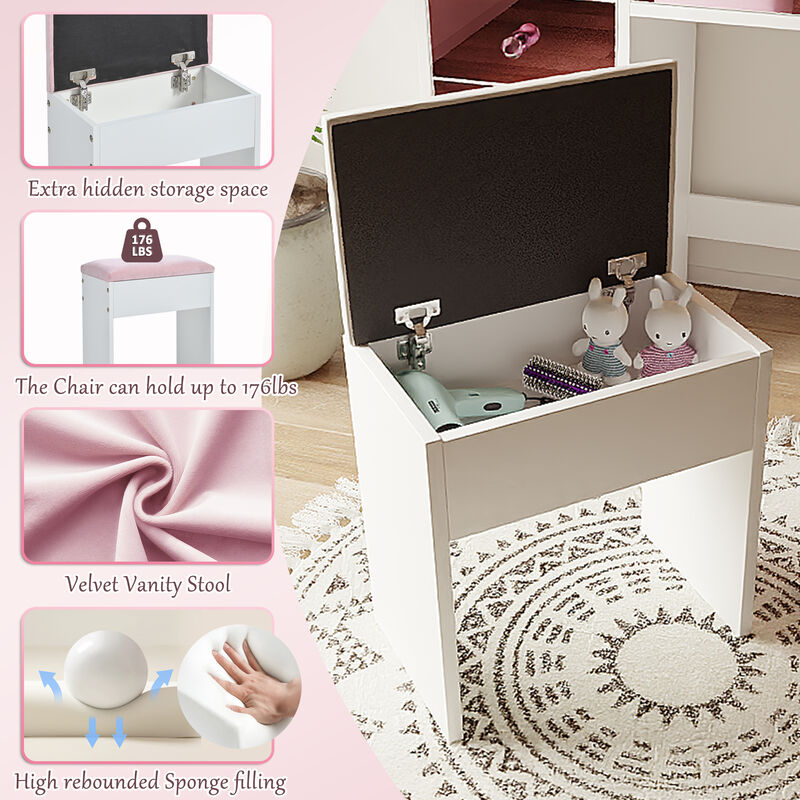 Whisen 37" Vanity Set with 11 Bulbs & 6 Drawers, Glass Top, USB Charging, MDF Dressing Table for Bedroom image number 5