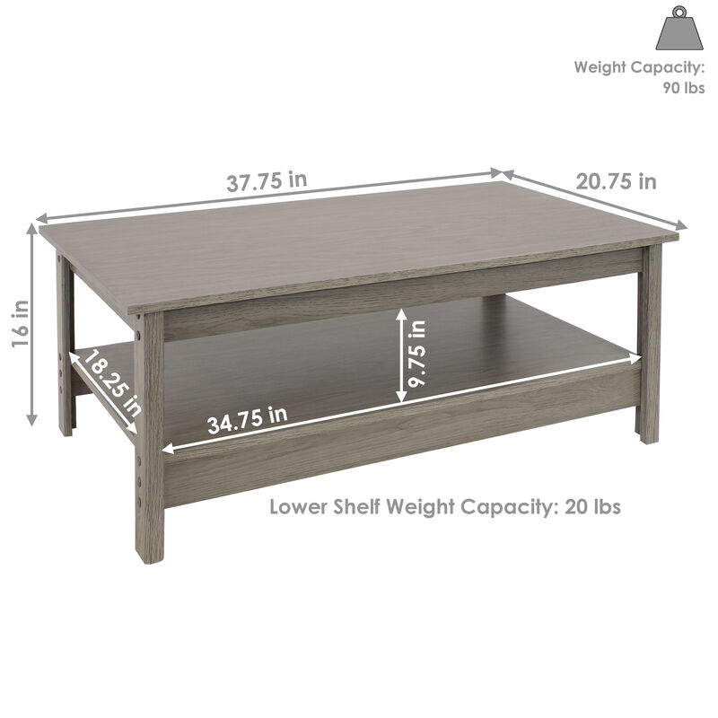 Sunnydaze Classic MDF Coffee Table with Lower Shelf - Thunder Gray - 16 in
