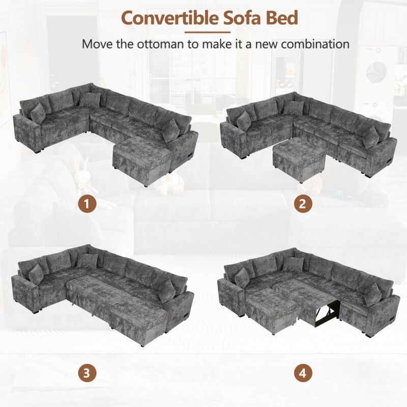 Bimkom U-Shaped Chenille Sectional Sofa image number 3