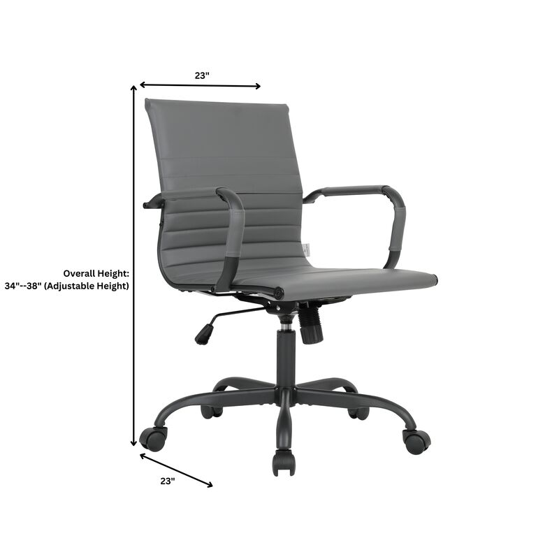 LeisureMod Harris Ergonomic High-Back Office Chair &ndash; Leather Upholstery, Adjustable Swivel, Tilt, and Black Iron Frame for Office & Conference Use