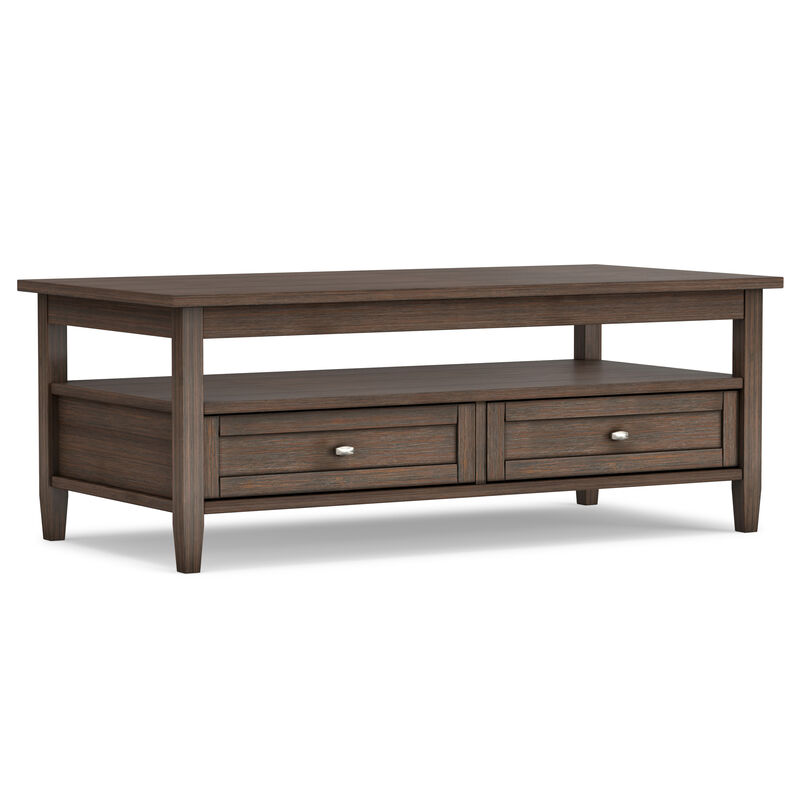 Warm Shaker SOLID WOOD 48 inch Wide Rectangle Transitional Coffee Table in Farmhouse Brown
