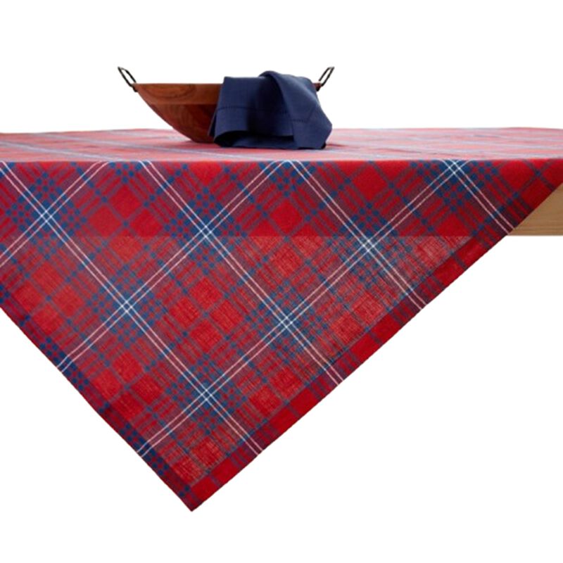 Solino Home 100% Pure Linen Table Throw - Red Tartan Plaid