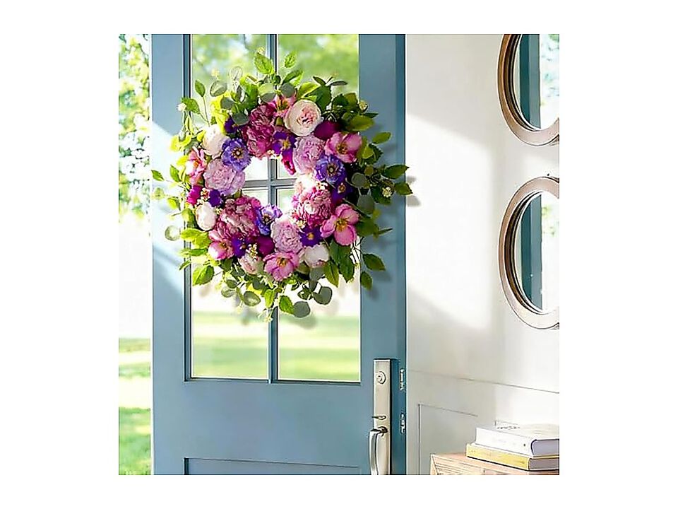 Summer Wreaths Front Door 24 Inch Spring Wreath Blush Pink Roses Purple Blooms