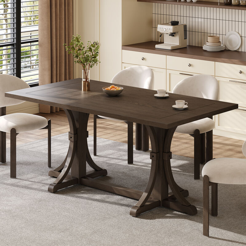 Merax Farmhouse Dining Table with Reinforced Cross Base, Solid Rubberwood Frame image number 1