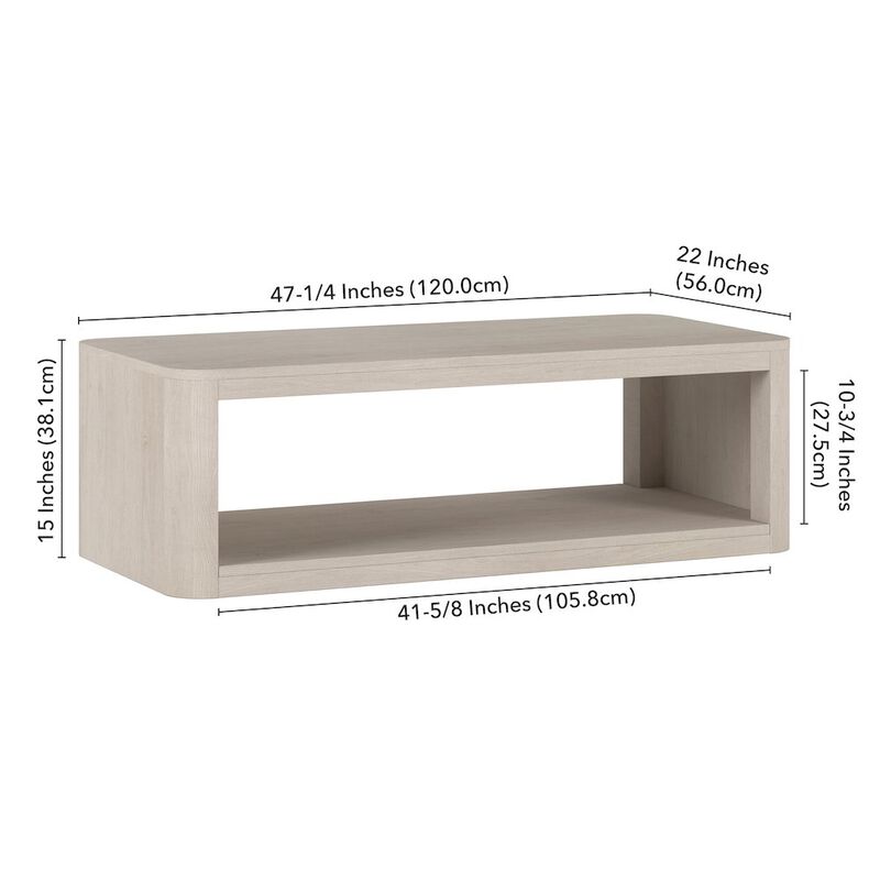 Hudson&Canal Kellan 47 Wide Rectangular Coffee Table in Alder White