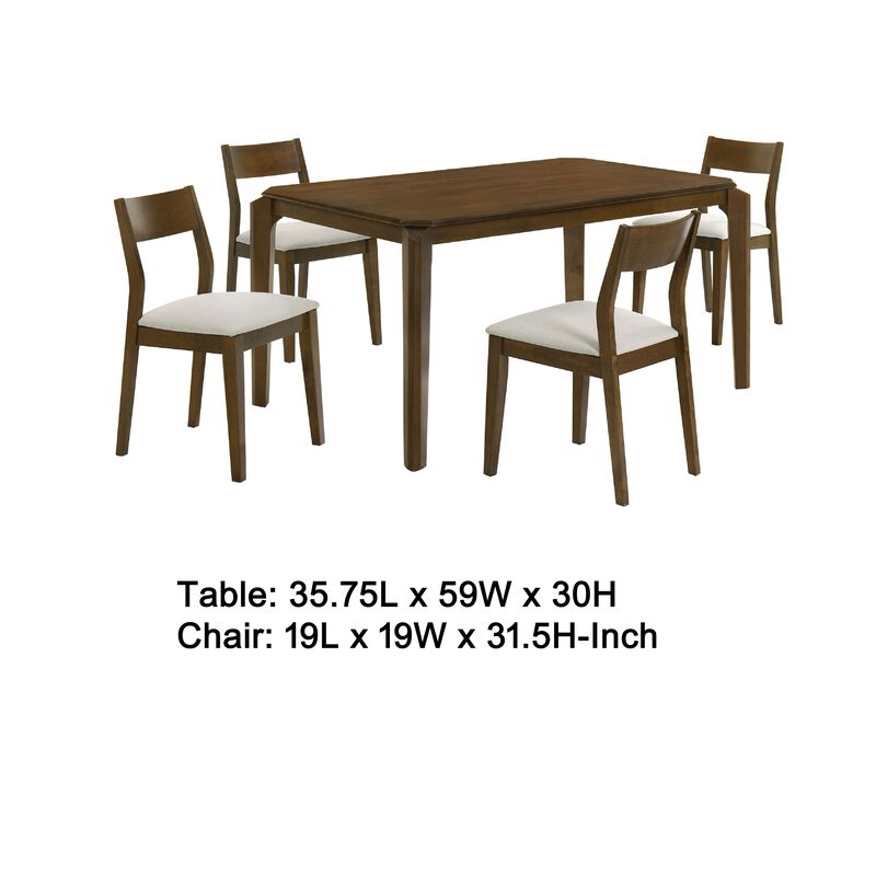 Montena 5pc Dining Table and 4 Chair Set, Beige, Dark Brown - Benzara