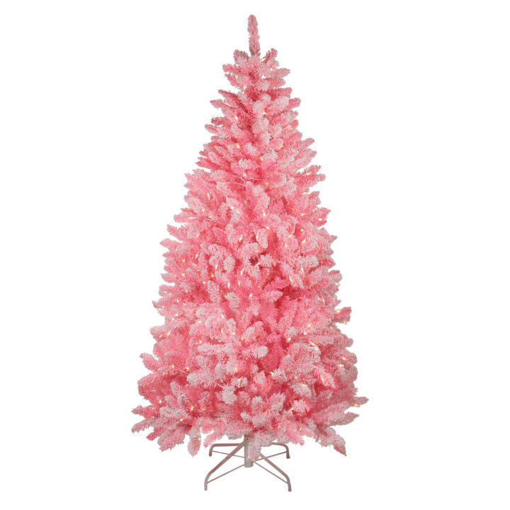 6' Pre-Lit Slim Flocked Pine Artificial Christmas Tree - Clear Lights