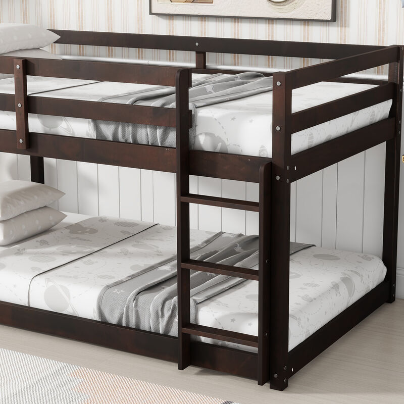 Whisen Twin over Twin Solid Rubber Wood Low-Profile Bunk Bed with Integrated Ladder and Reinforced Slat Platform image number 4