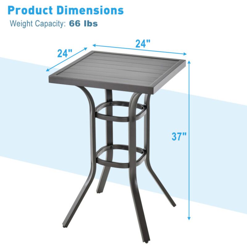 Hivvago 24 Inch Patio Bar Height Table with Aluminum Tabletop and Adjustable Foot Pads