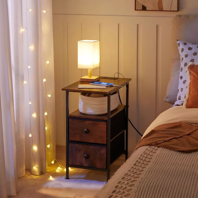 Narrow Side Table with Charging Station, Slim End Table with Storage Shelves image number 5