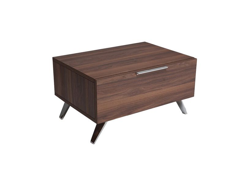 1 Drawer Wooden Nightstand with Metal Handle and Angled Legs, Brown - Benzara image number 1