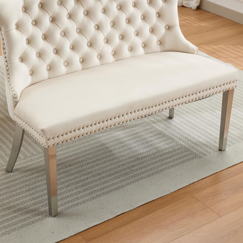 GOODSILO Luxurious Tufted Velvet Dining Loveseat Bench with Mid-Century Modern Design for Elegant Kitchen Seating image number 9
