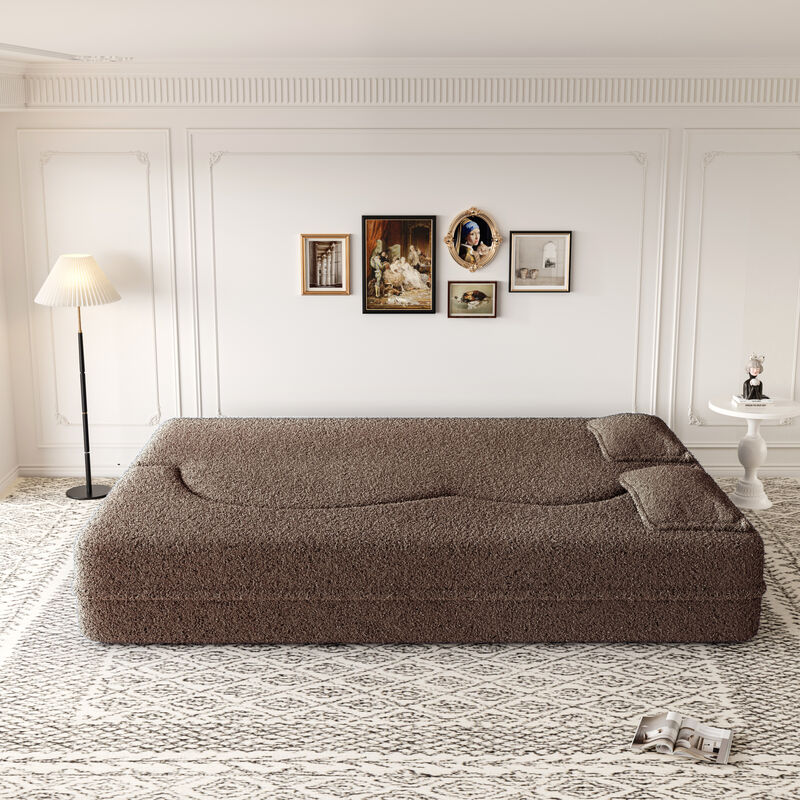 GOODSILO Comfortable Convertible Sleeper Floor Sofa with Plush Teddy Fabric and Foam Filling image number 4