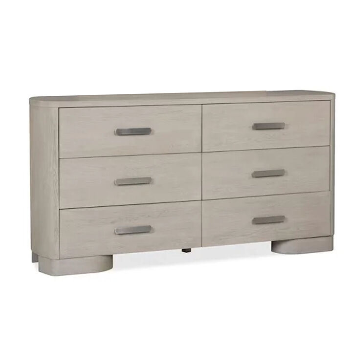 Celly Wide Dresser Chest, 6 Drawers, Round Edges, White Oak Wood