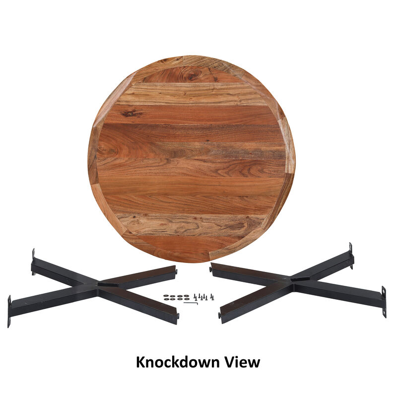 Kuri 41 Inch Handcrafted Live Edge Round Dining Table with a Natural Brown Acacia Wood Top and Black Iron Legs image number 3