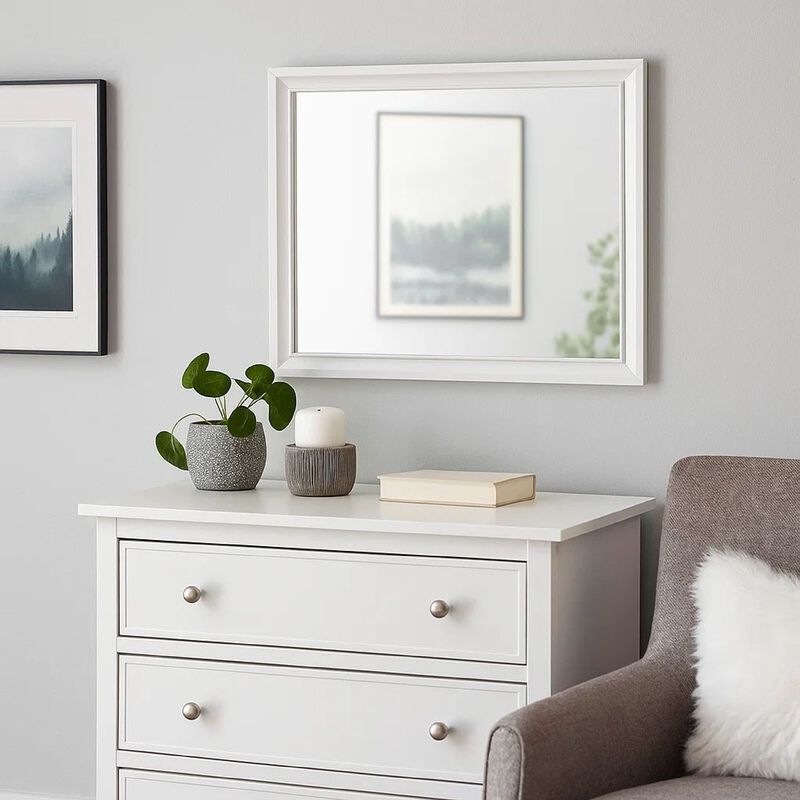 Wall Mirror with Molded Wooden Frame, White