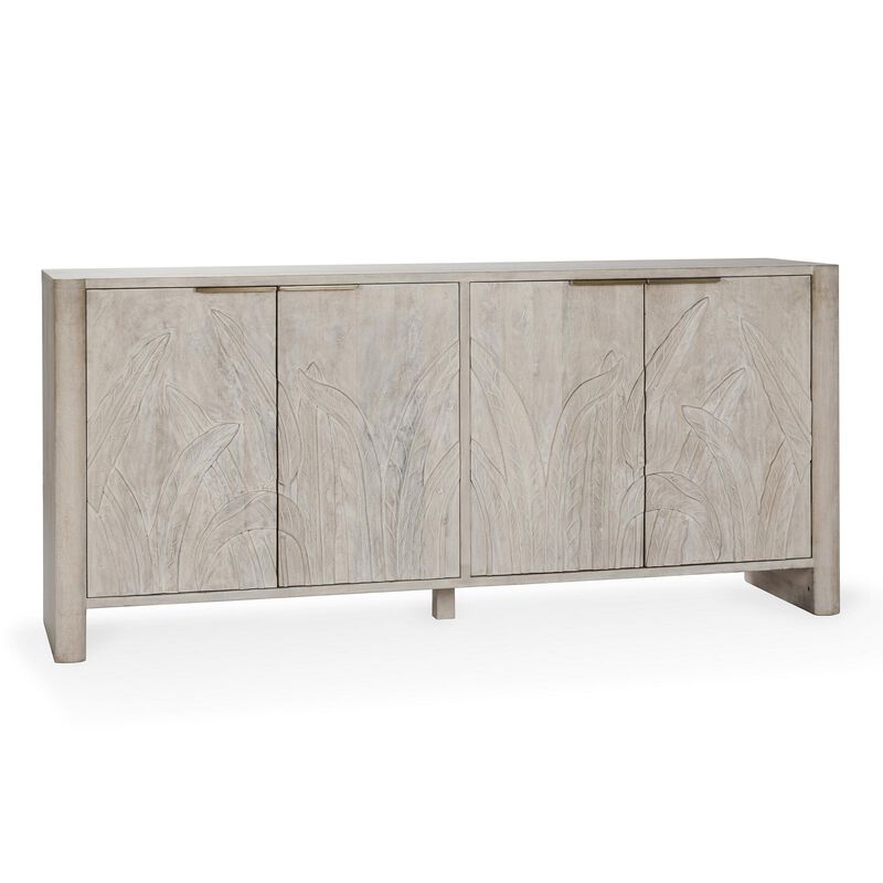 Orla Serving Buffet Cabinet Sideboard Console, Carved White 82 Inch - Benzara