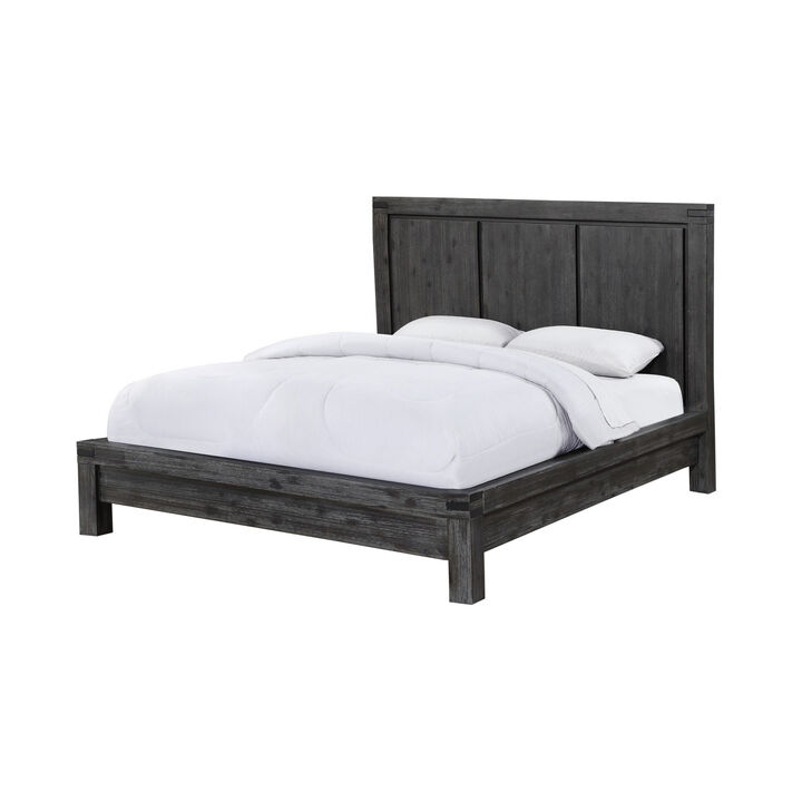 Gael California King Bed, Acacia Wood, Panel Headboard, Wire Brushed Gray - Benzara