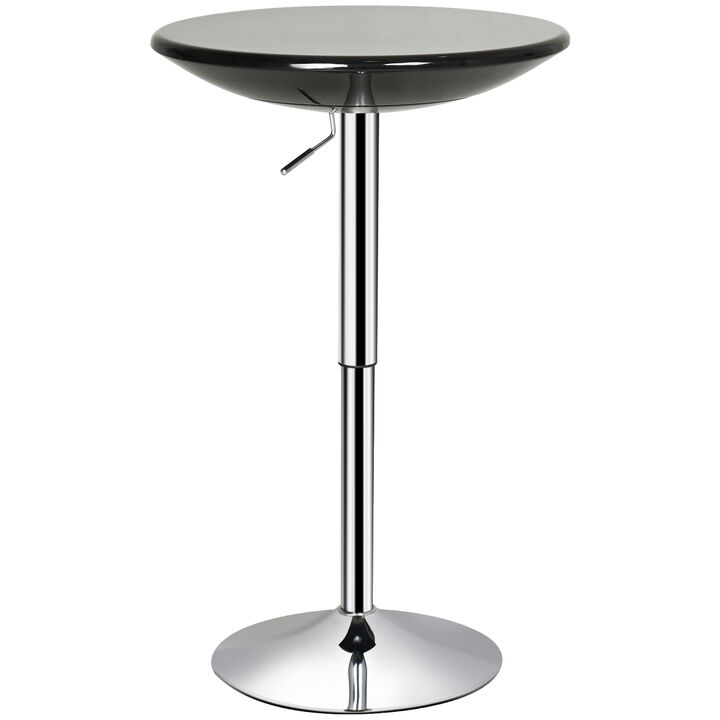 HOMCOM Round Bar Table with Metal Base, Adjustable Counter Height Pub Table, 29.5"-38.25" H Tall Bistro Table, Black, Silver