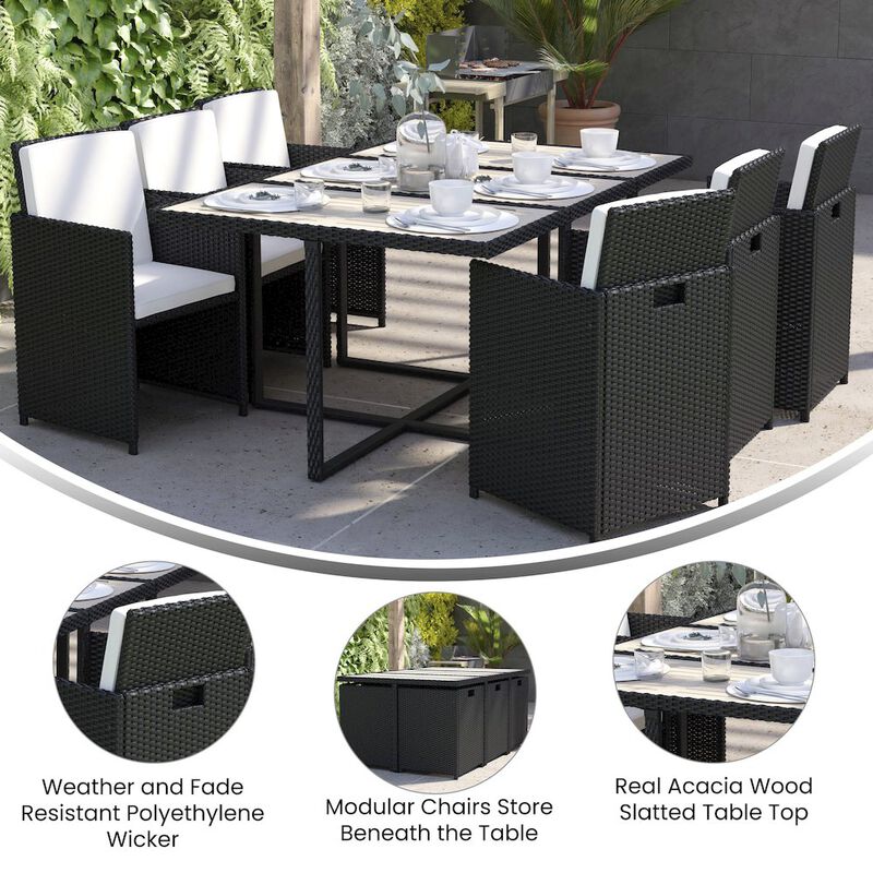 Flash Furniture 7 Piece Set, Black Wicker Modular Chairs-Cream Cushions image number 6