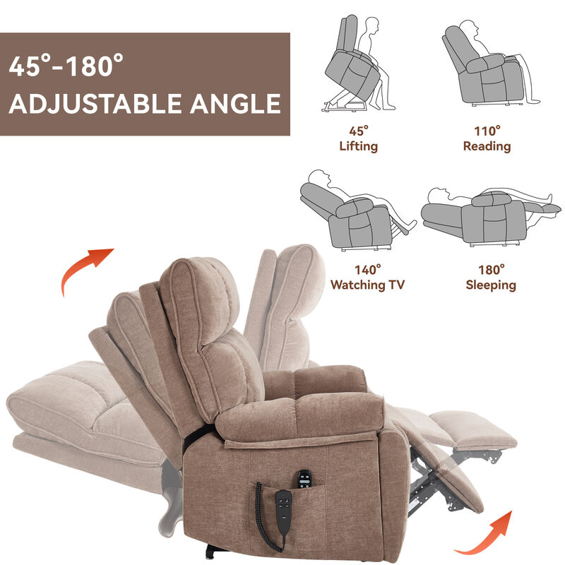 Heat Massage Recliners, Infinite Position Oversized Electric Power Lift Recliners with Hidden Cup Holders