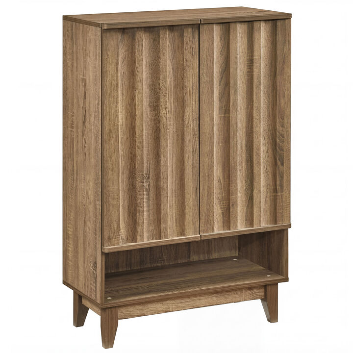 6-Tier Shoe Storage Cabinet with 2 Fluted Doors for Organized Shoe Storage-Oak