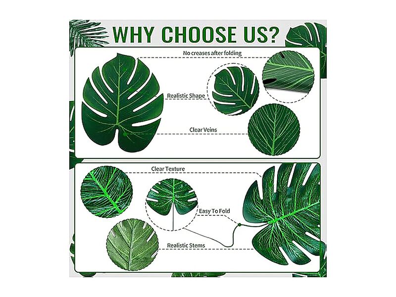 110 Pack Artificial Tropical Palm Monstera 7 Kinds Large Small Fake Leaf Stems image number 2